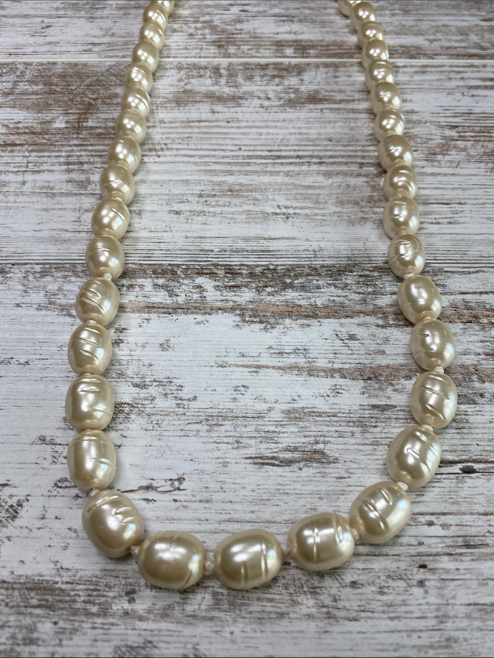 Chico’s Faux Pearl Necklace Cream Baroque Beaded Strand Classic Statement NWT